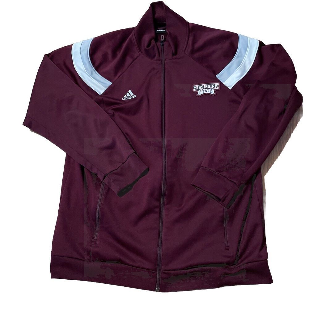 Adidas Mississippi State Bulldogs Mens 2XL Full Zip Track Jacket Maroon‎ White